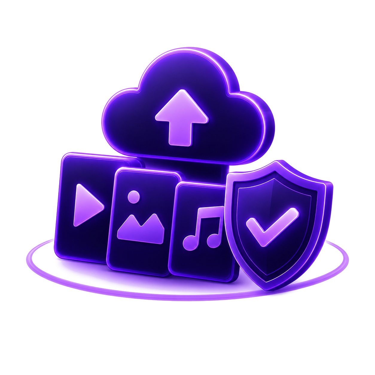 Purple cloud, shield and media visual