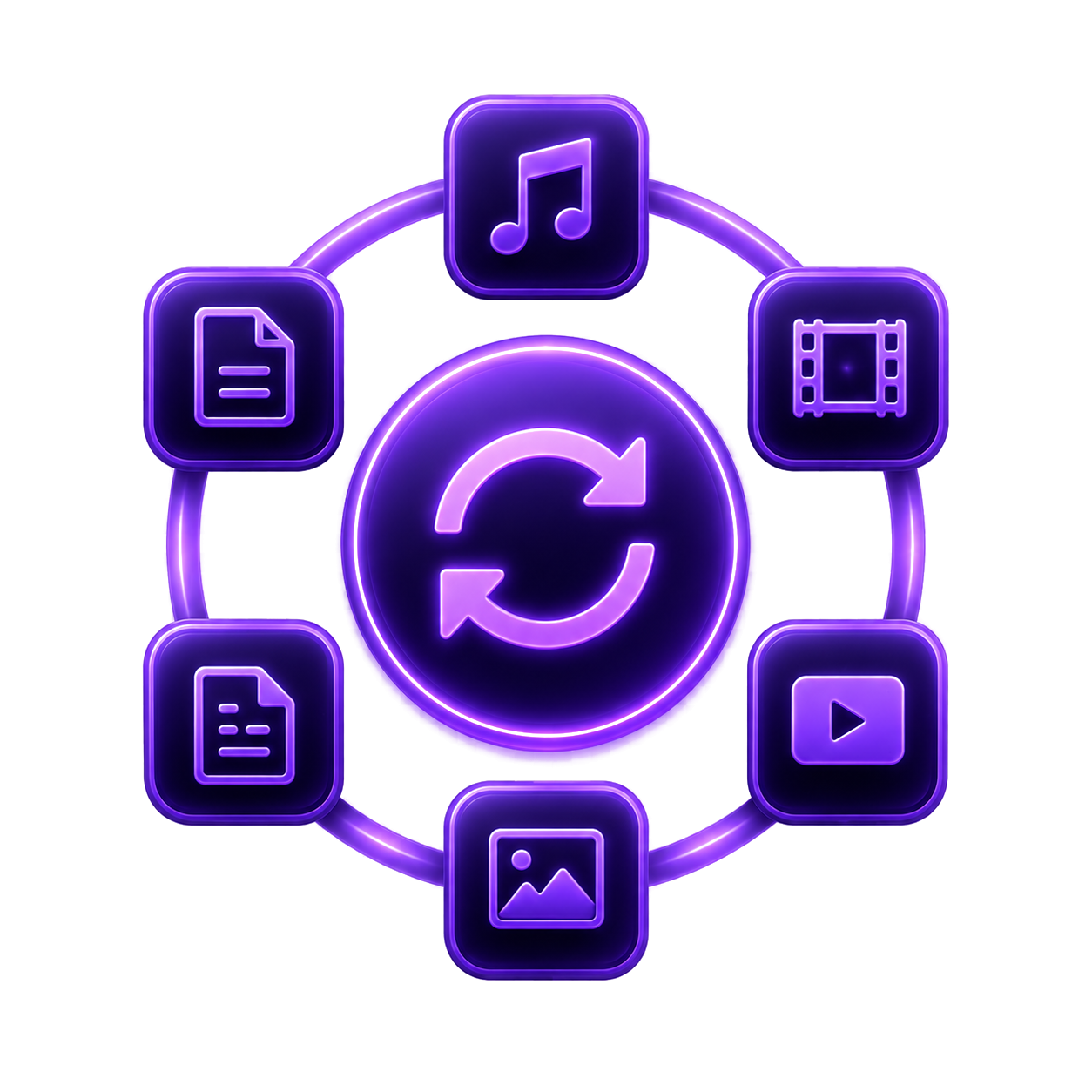 Purple multi-format conversion visual